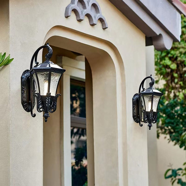 Solar black outdoor wall light