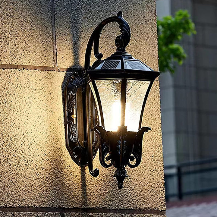 Solar black outdoor wall light